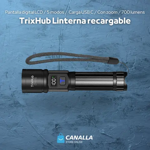 LINTERNA RECARGABLE TRIXHUB – 700 LÚMENES | PANTALLA LCD | ZOOM AJUSTABLE