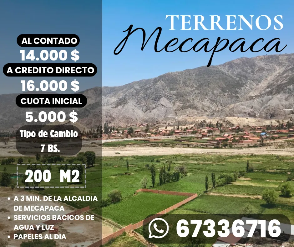 TERRENOS EN MECAPACA - Alexi Quisbert - Asesor Inmobiliario  Bolivia