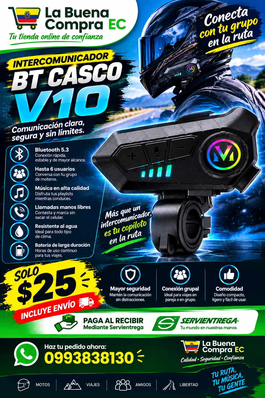 INTERCOMUNICADOR BT PARA CASCO V10
