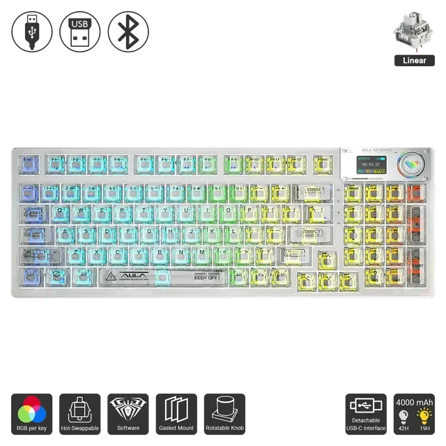 AULA F98 PRO V3 - TRANSPARENT WHITE *DISPONIBLE EN NOVIEMBRE* - Villano Gamer Store Bolivia